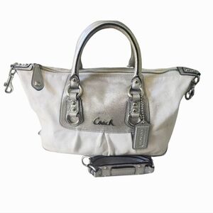 Coach Ashley Leather White and Metallic Silver Satchel Shoulder Bag